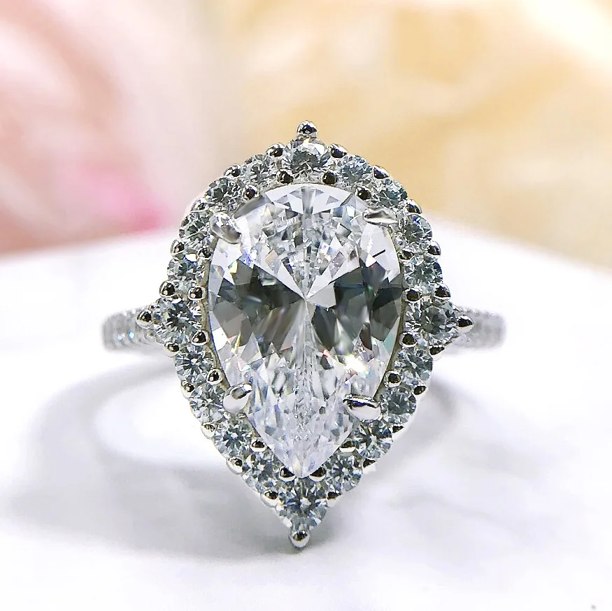 

2021 New Product S925 Sterling Silver Ring 8*12 Radiant Ring Female 5A Zircon Factory Direct Sales Jewelry