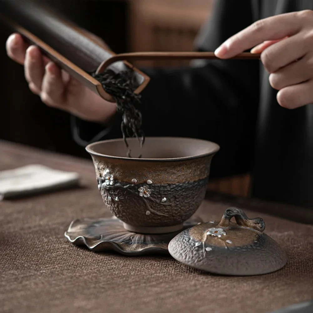 200 мл японская позолоченная железная глазурованная Gaiwan Handamde керамика с цветком сливы чайная сушка чайник крышка чаша китайский чайный сервиз ремесло (art.: 3920d011de294) - 3920d011de294