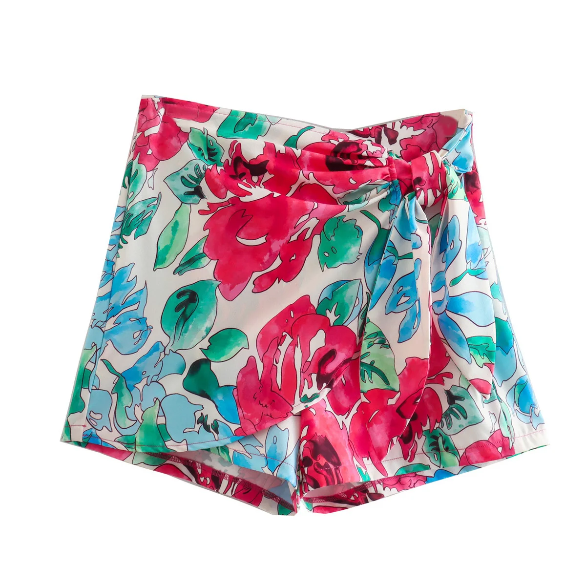 Printed High-waisted Shorts with Knot Women Chic Lady Fashion Elegant Summer Bermuda Shorts Women vetement femme Beach Style