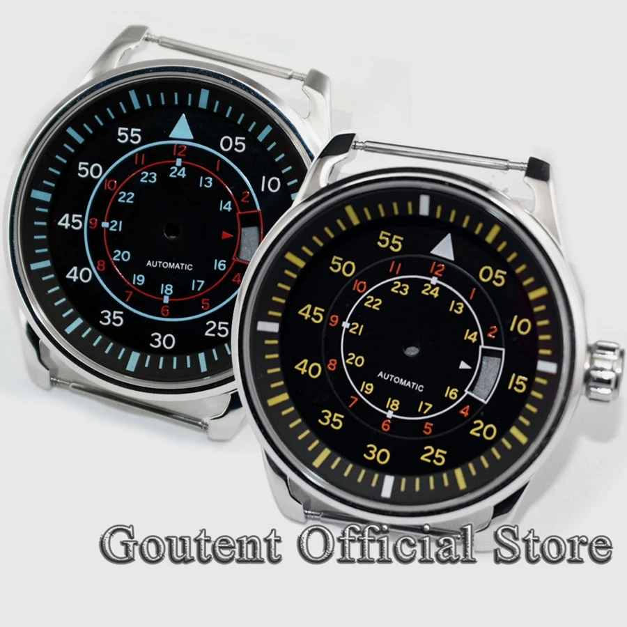 Goutent 44mm Steel Watch Case+Dial Fit DG2813/3804,Miyota 8205 8215 821A 82 Series Automatic Movement