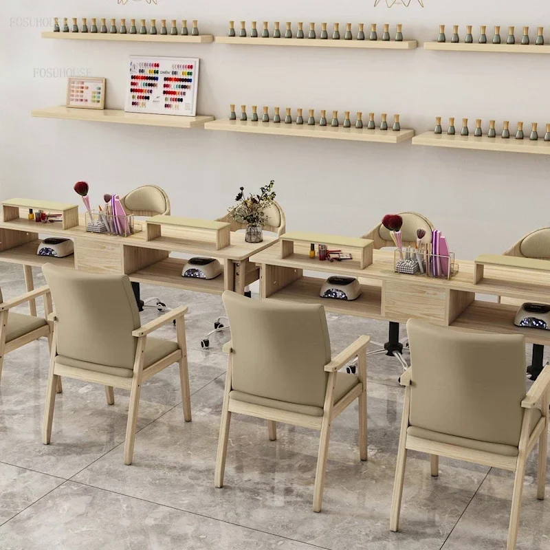 Столы для ногтей в японском стиле двойной маникюрный стол из цельного дерева и