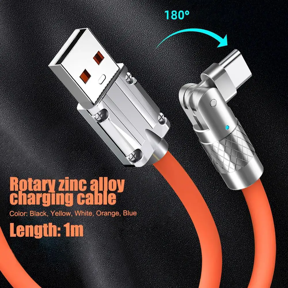 New 120W 6A Super Fast Charge Type C Cable Usb C to C Quick Charge Silicone Data Cable Type C interface 180°Rotatable Cord