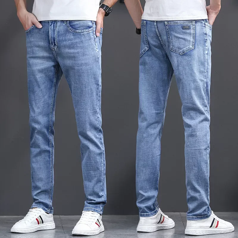 2022New Spring Summer  Regular Fit Men Stretch  Jeans Fashion Casual Slim Fit Denim Trousers Male Blue Pants  Men Clothing