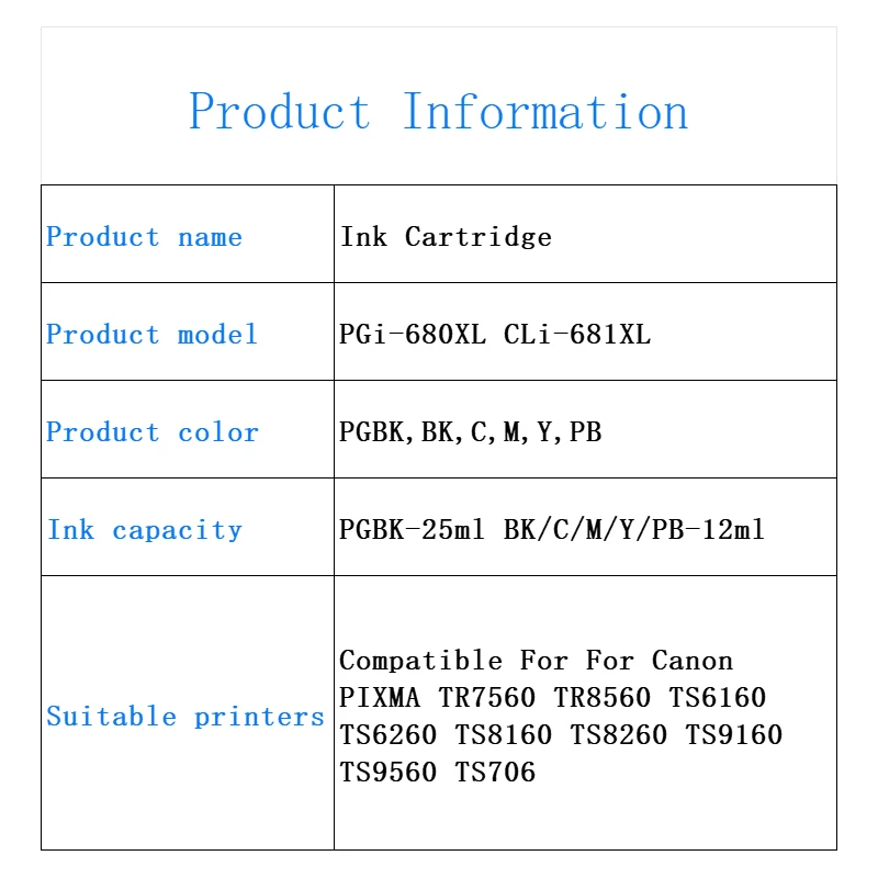 Картридж для принтера Canon PIXMA TR7560 TR8560 TS6160 TS6260 TS8160 TS8260 TS9160 TS9560 TS706