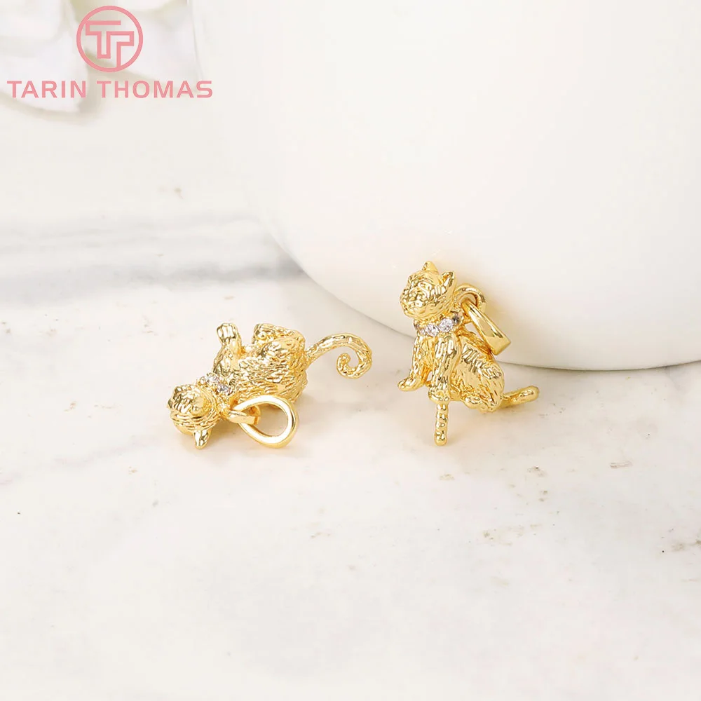 

2PCS 9x9MM 24K Gold Color Brass with Zircon Cat with Half Pin High Quality DIY Jewelry Making Findings Accessories Wholesale