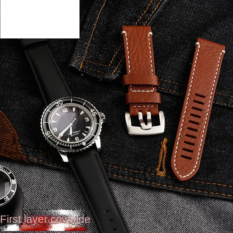 Подходит для часов Blancpain пятьдесят fathoms из натуральной кожи с 5000 5015 5200 головным