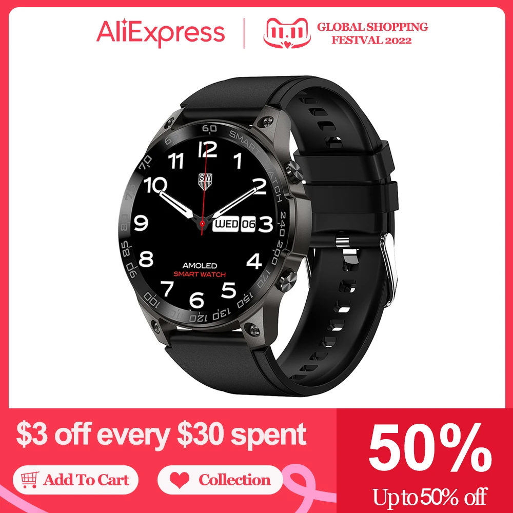 

BYSL DM50 NFC Smart Watch Bluetooth 5.0 Call 400mAh Battery IP68 Waterproof Men Smartwatch AMOLED HD Full Touch Screen Watches