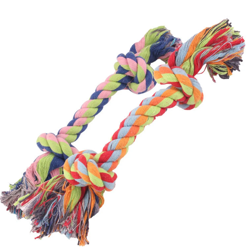 Разноцветная игрушка для щенков Pet Dog Puppy Double Knot Chew Rope Toys Clean Teeth Durable Braided Bone Molar Toy Supplies.