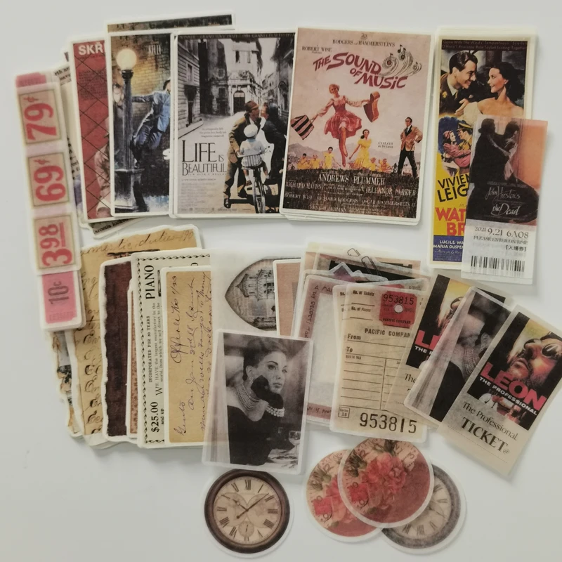 

60 Pcs Vintage Classic Movie Decorative Stickers Retro Plant Flower Material Paper Scrapbooking Label Stationery Art Planner