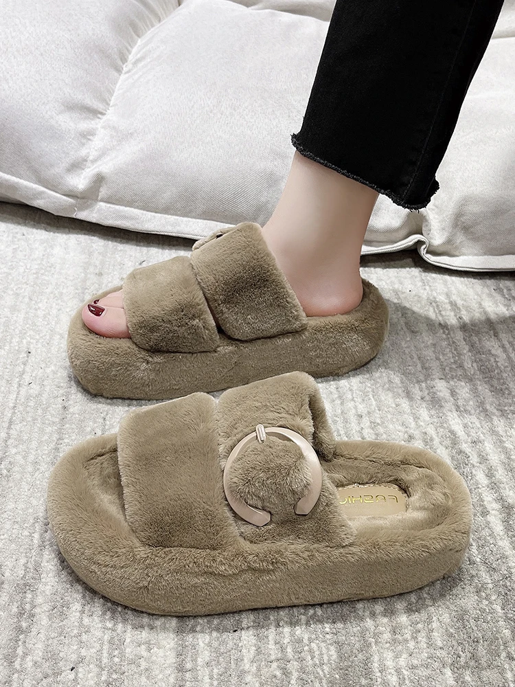 

Женские меховые Шлепанцы из ПУ кожи, на платформе