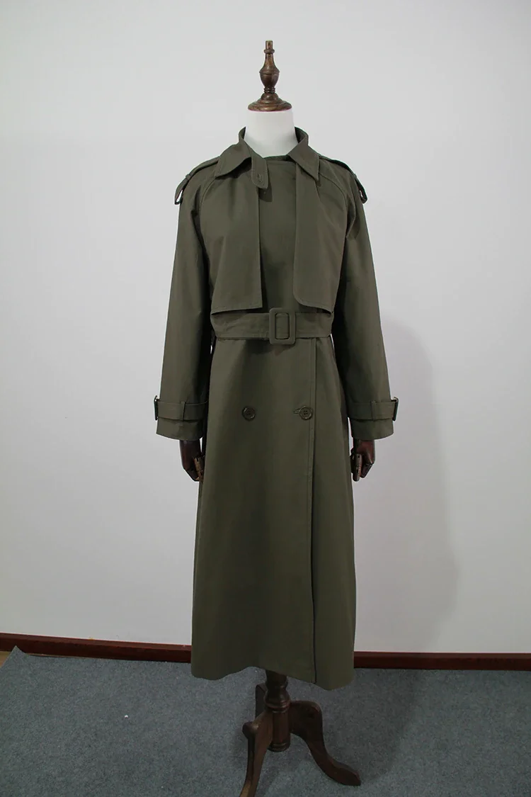 

UK Brand new Fashion 2021 Fall Autumn Casual Classic Double breasted Simple Long Trench coat with belt Chic Female windbreaker