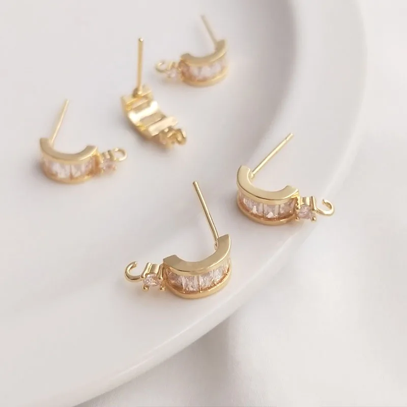 

1Pcs C-shaped T-zircon With An Open Lifting Eye S925 Silver Needle Earrings Handmade Making DIY Earrings Accessories