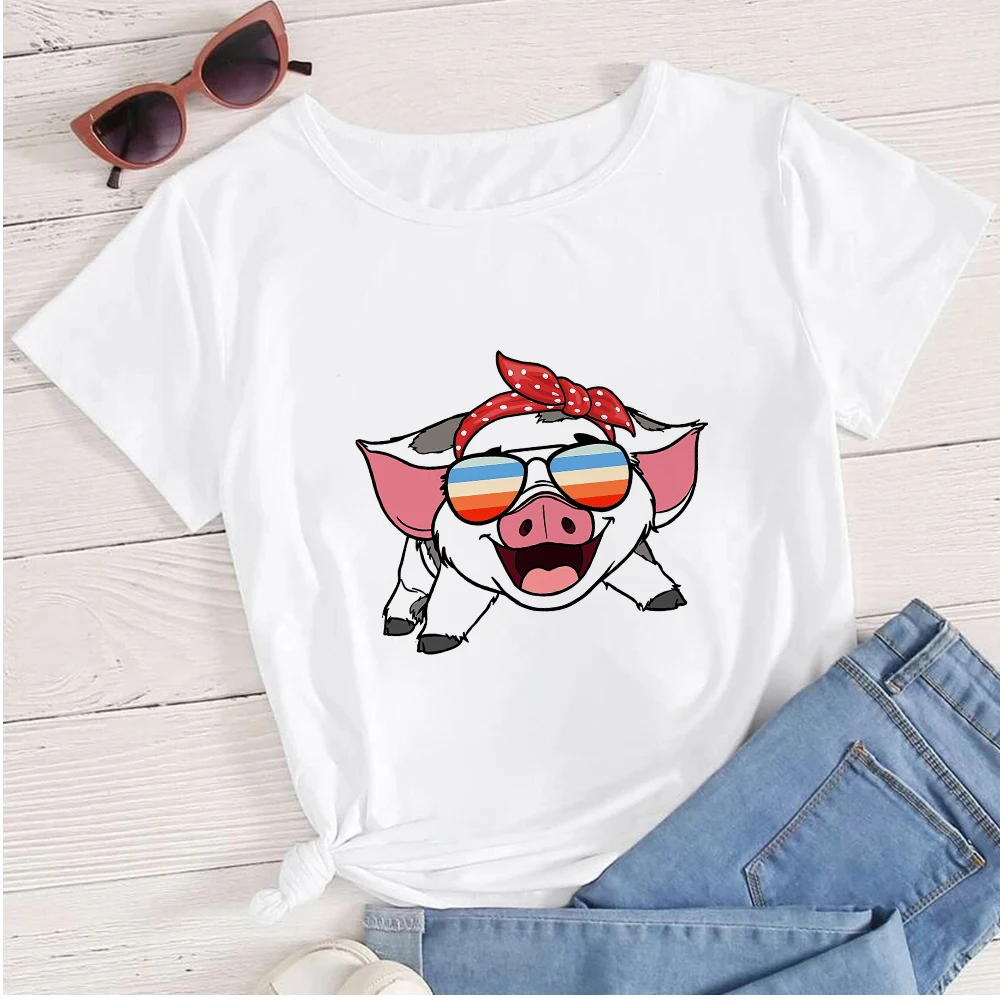 

Disney Moana Cute Pig Print T-shirt Cartoon Animal Summer Disneyland Clothes Aesthetic Sweet Style Women T Shirt Free Shipping