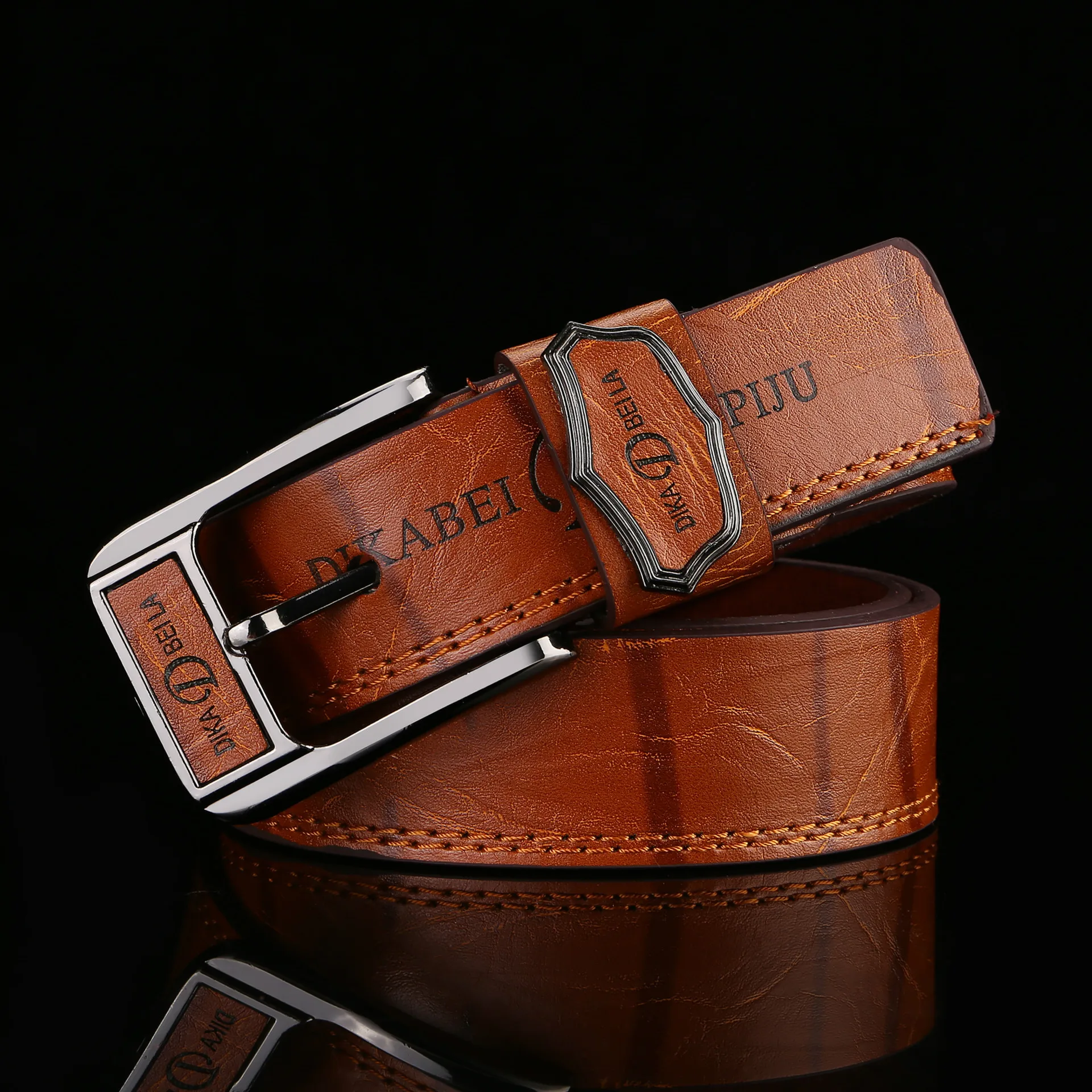 New Men Belt Pin Buckle Letters Brown Jeans Belt Casual Fashion Antique Retro Hollow Good Quality Male Burst Models Belt