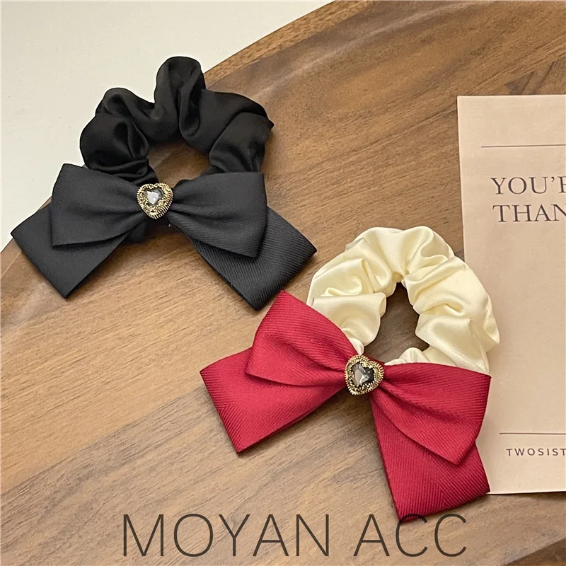 

Heart Shape Rhinestone Bowknot Hair Ring Women's Autumn and Winter High Elastic Simple and Durable Hair Rope High-Grade Exquisit