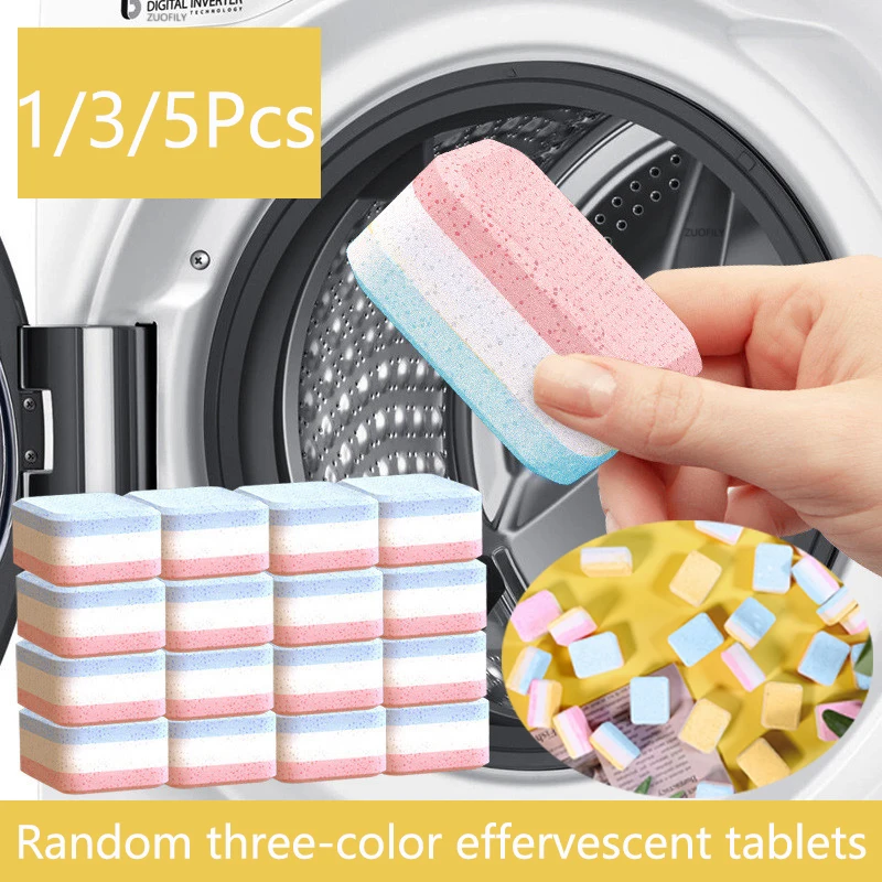 

5Pc Random Tricolor Washing Machine Cleaner Effervescent Tablet Deodorant Remove Stains Detergent Cleaning Tool Laundry Supplies