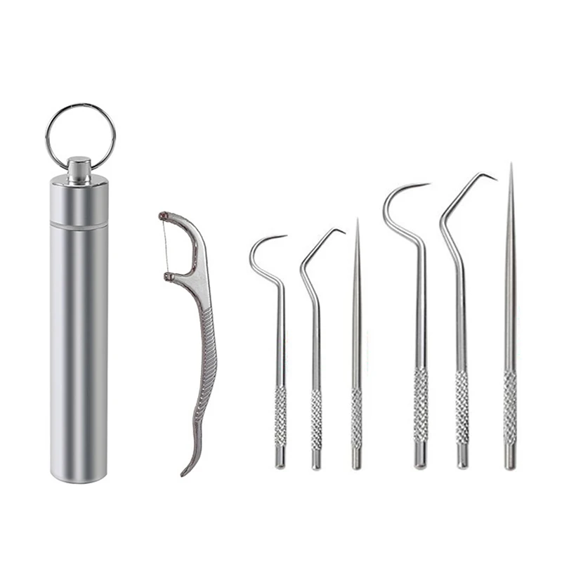 

Stainless Steel Toothpick Set Tooth Flossing Reusable Toothpicks Portable Toothpick Floss Teeth Cleaner Oral Cleaning