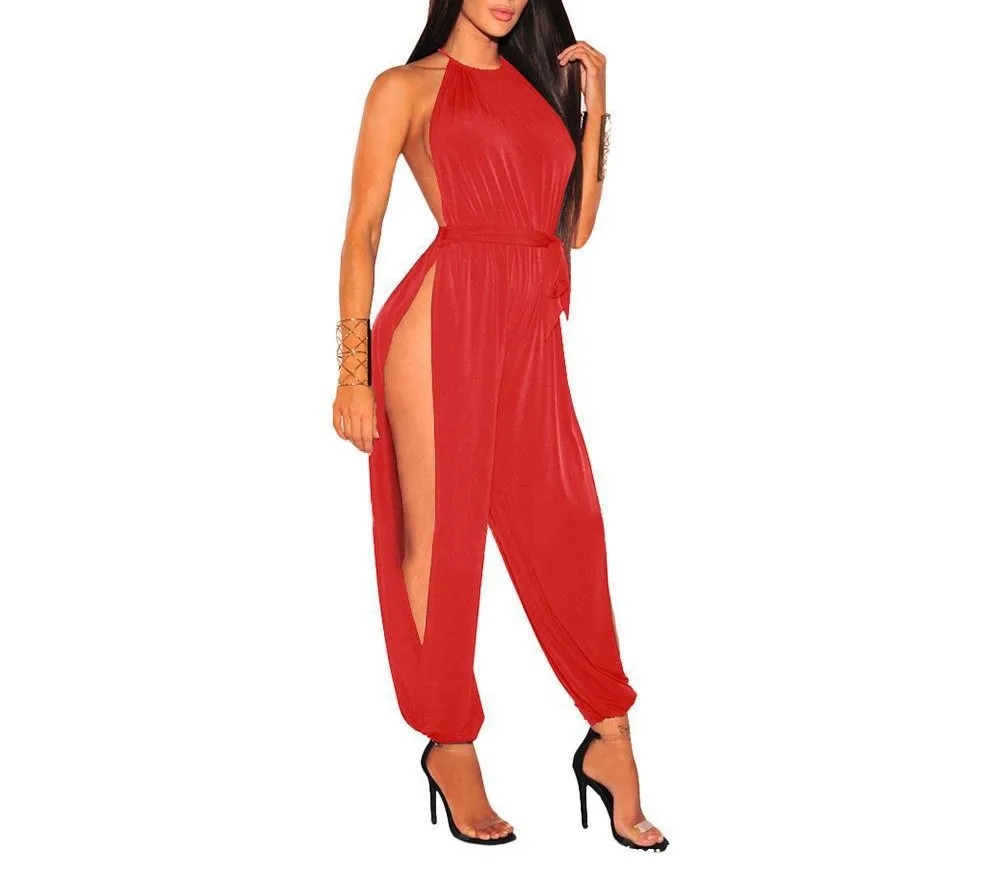 

Sexy Club Jumpsuits New Design Sleeveless Bodysuit Unicolor Suspenders Top and Pant