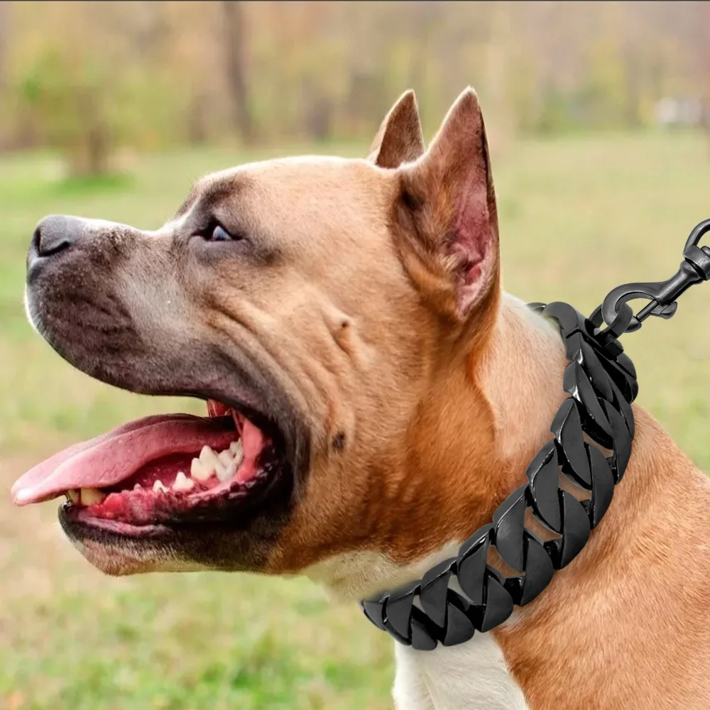 

New Black 32MM Wide Stainless Steel Dog Chain Casting Collar Large Dog Bulldog Collar Bully Dog Collar Decorative Dog Collar