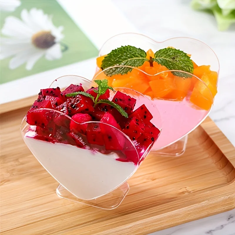 10 шт. 80 мл одноразовая чашка для десерта в форме сердца прозрачная пластиковая
