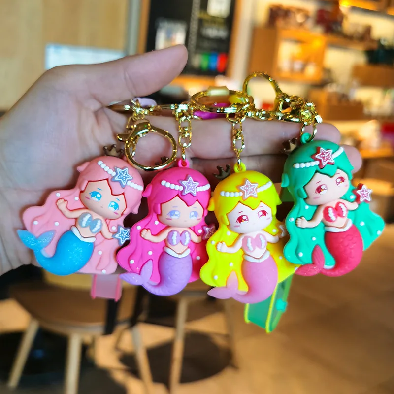 

Disney Mermaid Princess Keychain Anime Figures Toys Cartoon Doll Pendant Kawaii Bag Car Pendant Couple Keychain Kids Girls Gifts