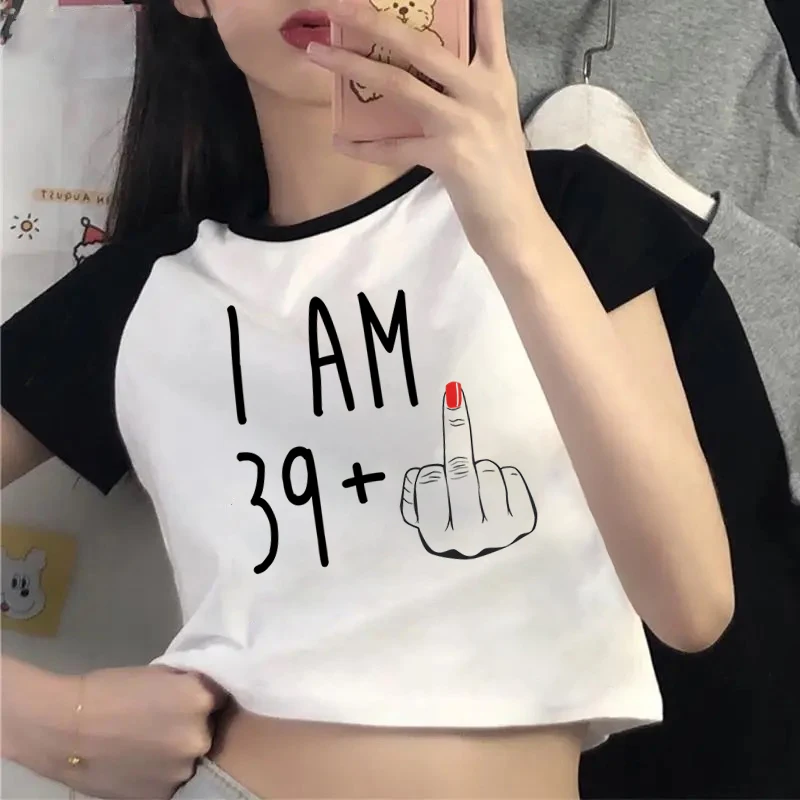 Crop Top for Women I'm 39/40/41/42/43/44Plus Summer Cropped T-shirts Middle Finger Aesthetic Short Tees Clothes E Girl Crop Tops