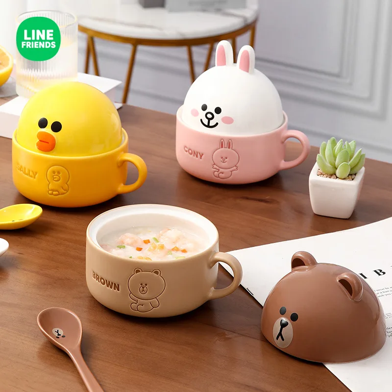 

Linefriends Ceramics Bowl Cartoon Beown Cony Sally Breakfast Bowl with Spoon Dessert Practical Salad Practical Gift