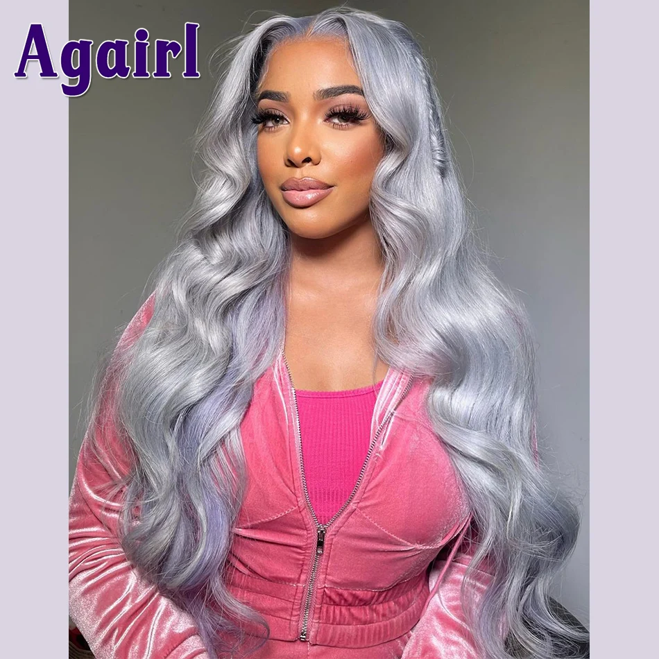 

HD 13X4/13X6 Lace Frontal Wig Silver Grey Colored Body Wave Human Hair Wigs Transparent Lace Front Wigs for Women Pre Plucked