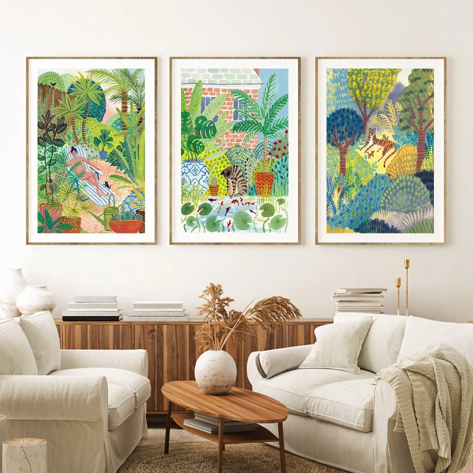 Тропический лес Джунгли тигр леопард Человек Девушка настенная Картина на