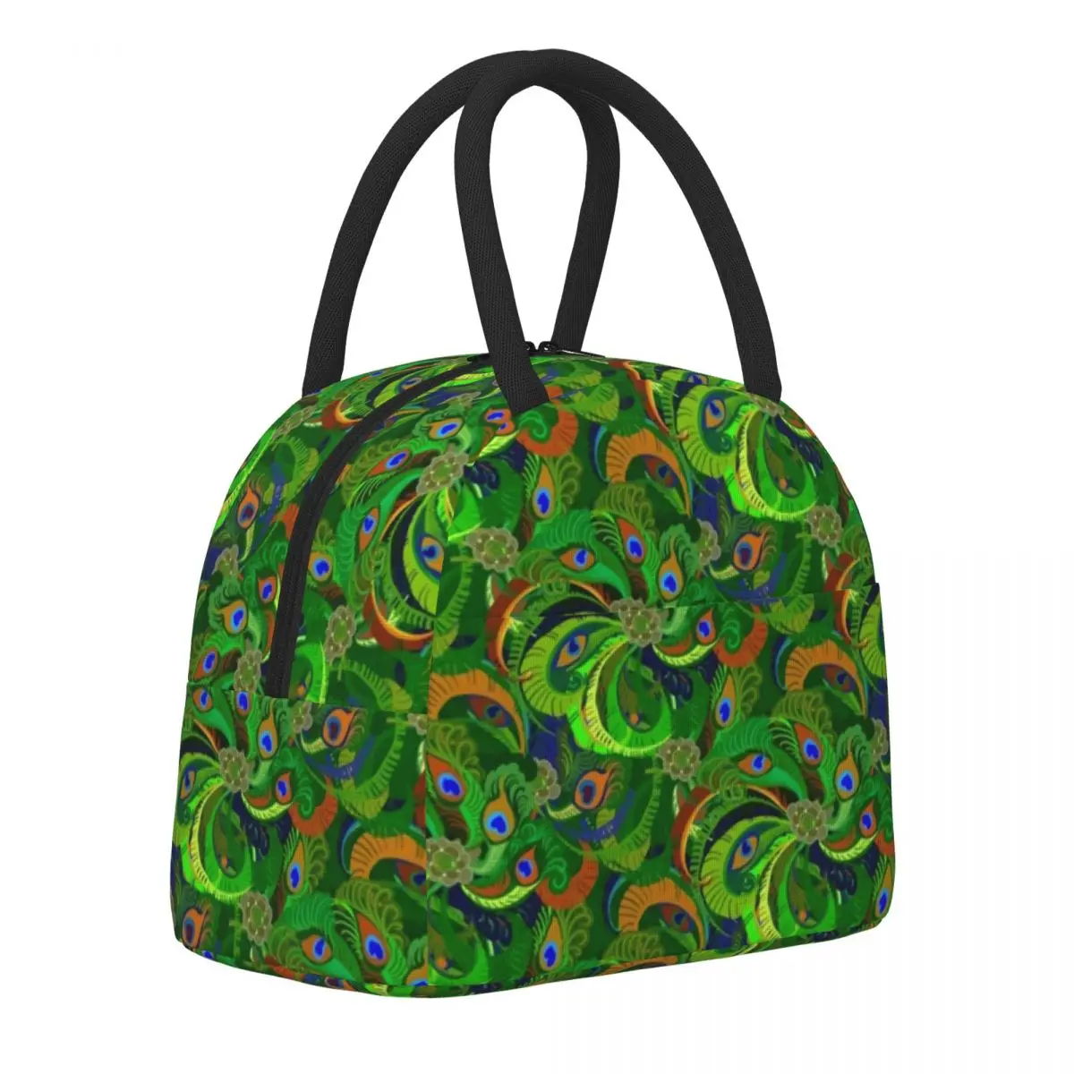 

Abstract Peacock Print Lunch Bag Green Retro Feathers Fashion Lunch Box School Portable Tote Food Bags Designer Cooler Bag