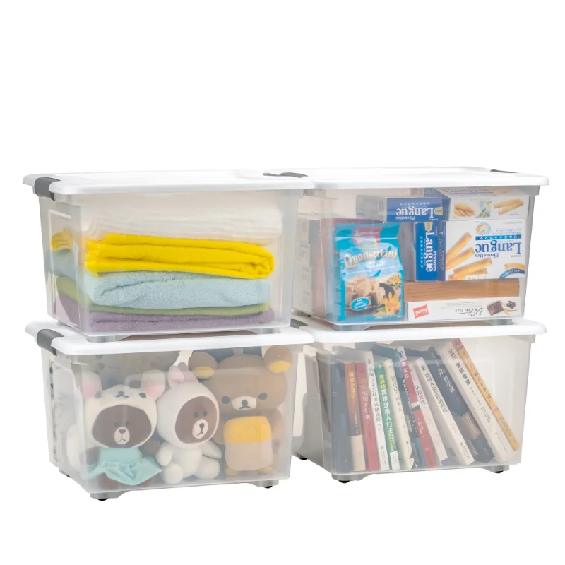 

35L Adult PP Plastic Clear Storage Box Containers with Wheels and Lid, Set of 4 Storage Box Clothing Portable Organizer Box