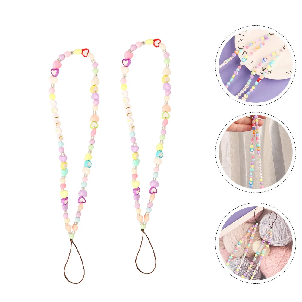 

Chain Lanyard Hanging Wrist Strap Acrylic Keychain Beaded Charm String Mobile Alphabet Cell Lost Short Anti Accessories