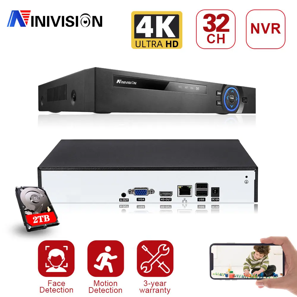 

H.265 4K NVR 32CH CCTV IP Camera Recorder Face Motion Detection 8MP 16CH Network Video Surveillance Recorder NVR 4K 5MP 8CH