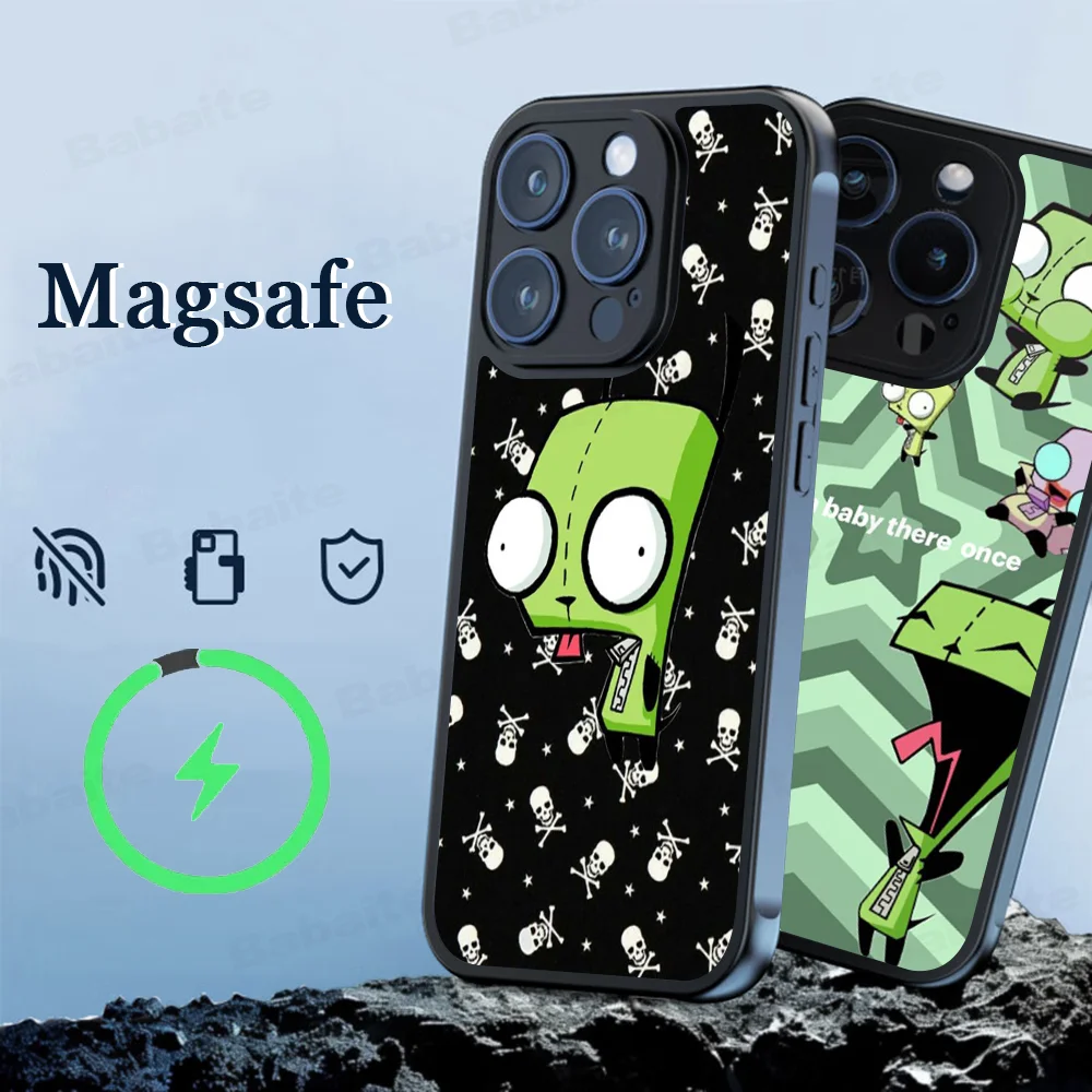 Cartoon I-Invader Z-Zim Phone Case Magnetic For iPhone 16 14 13 12 11 15 Pro Max Plus Magsafe Wireless Charge Cover