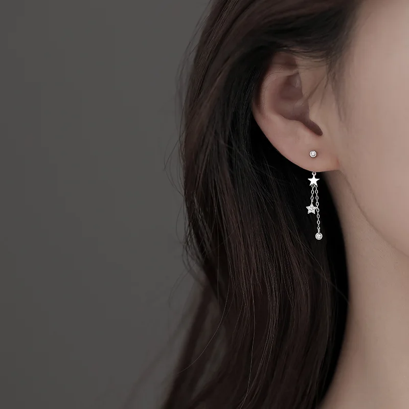 

2022 Trendy New Korean Fashion Star Tassel Stud Earrings For Women Simple Shiny Zircon Glamour Wedding Gift Jewelry Accessories