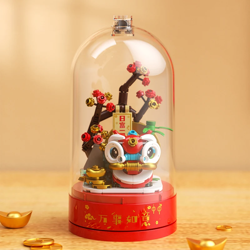 Строительные блоки дерево удачи лев октав маленькая модель гранул украшение для