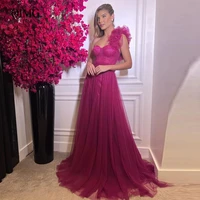 oimg fushcia tulle glitter evening dresses one shoulder ruffles sweetheart long formal prom dress special occasion party gown