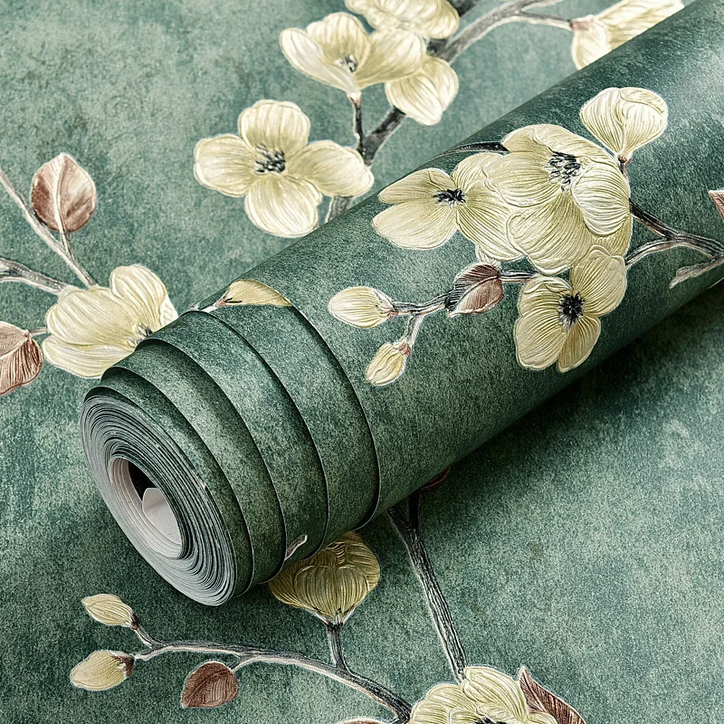 

American plum blossom non-woven coining wallpaper European rural fresh flower small broken flower style bedroom wallpaper in t