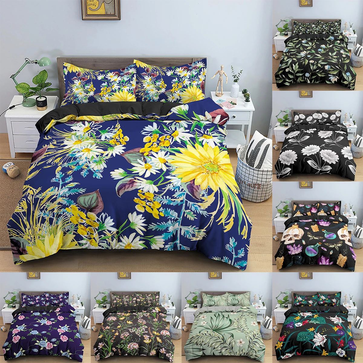 

Комплект постельного белья с 3D-принтом Желтых Цветов, пододеяльник с застежкой-молнией, высокое качество, Королевский размер, пододеяльник ...