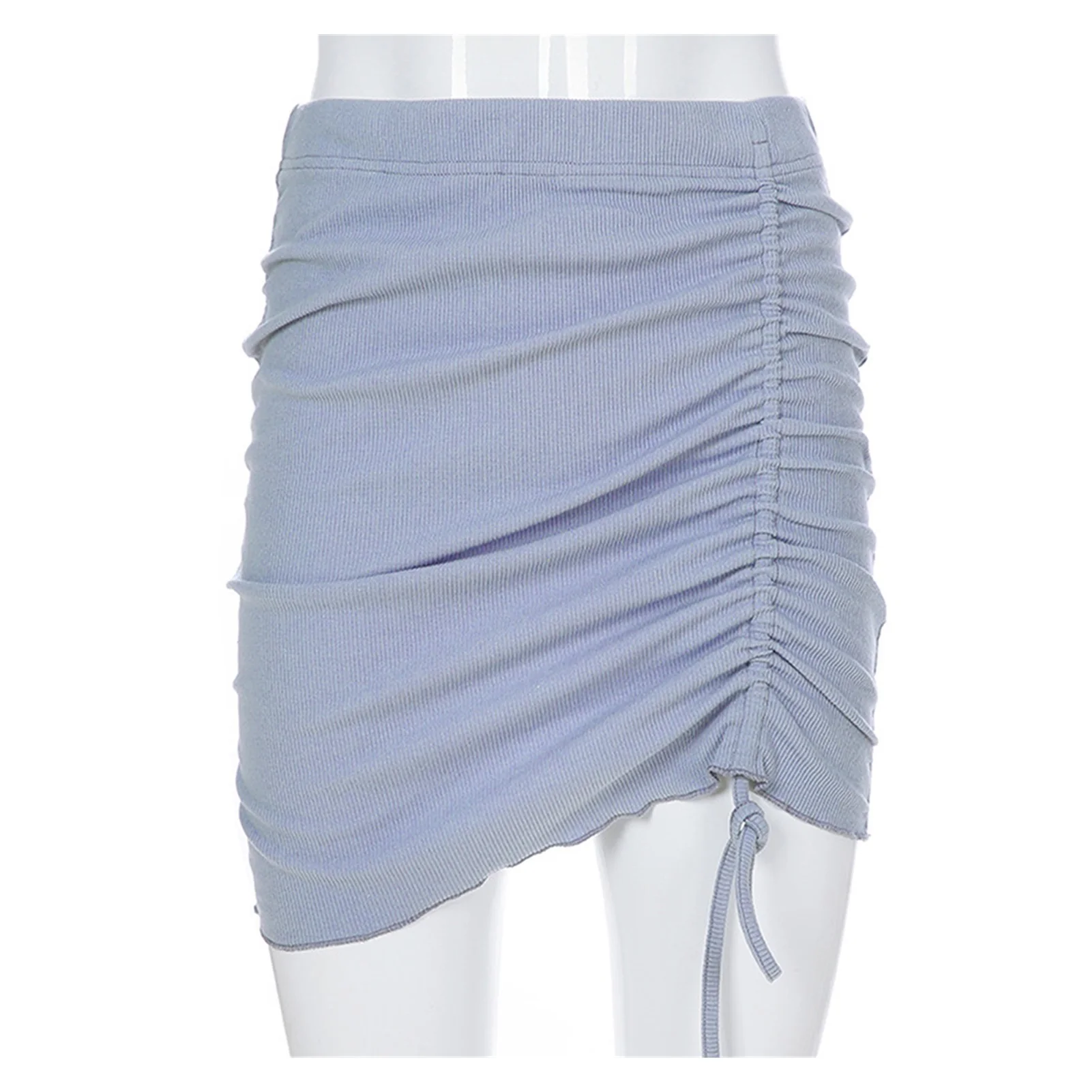 

2022NEW Women Sexy Wrap Ruched Stretch Drawstring Draped Pleated Skirt Ladies Casual Pencil Skirt Rib Knit Short Mini Skirt