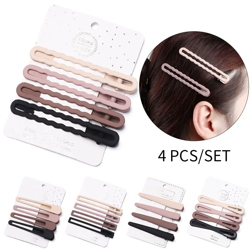

4 Pcs/Set Fashion Solid Color Frosted Cute Ornaments Geometry Hairpins Hair Clip Hair Accessories