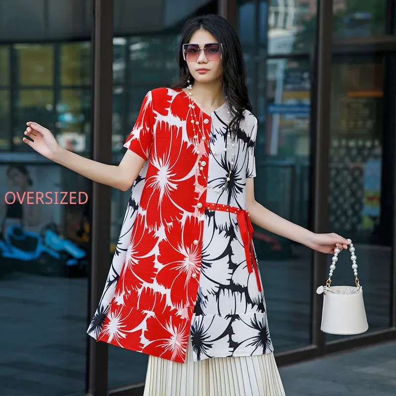 

Женская плиссированная рубашка Miyake, летняя, новая, Корейская, с v-образным вырезом, контрастная, длинная, Camisas Chemise Femme Blusas Mujer Camisas