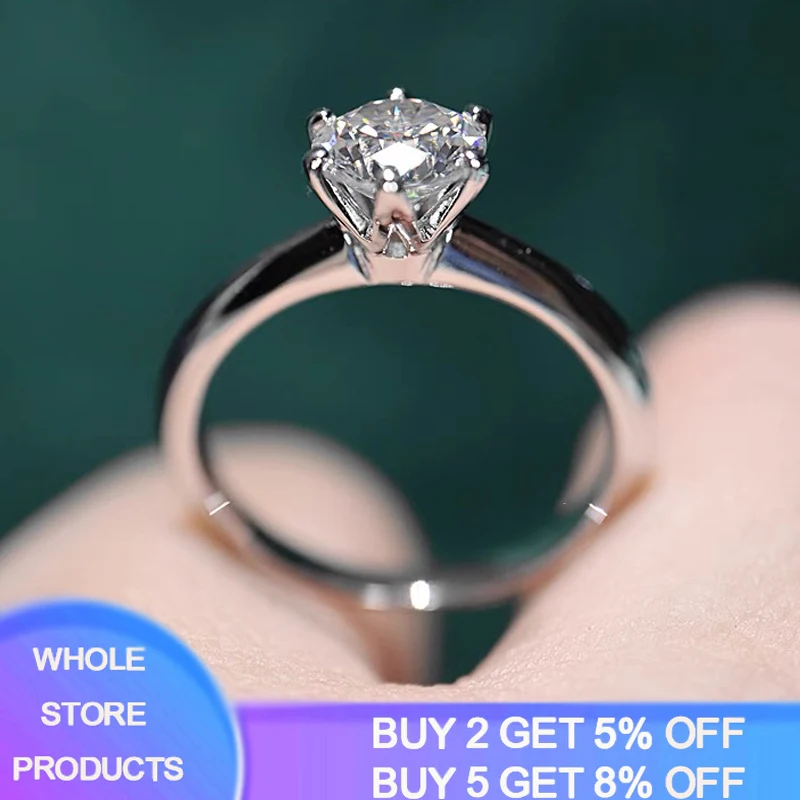 

High Quality Tibetan Silver S925 Rings For Women 1 Carat Zirconia Diamond 18K White Gold Color Wedding Engagement Band Jewelry