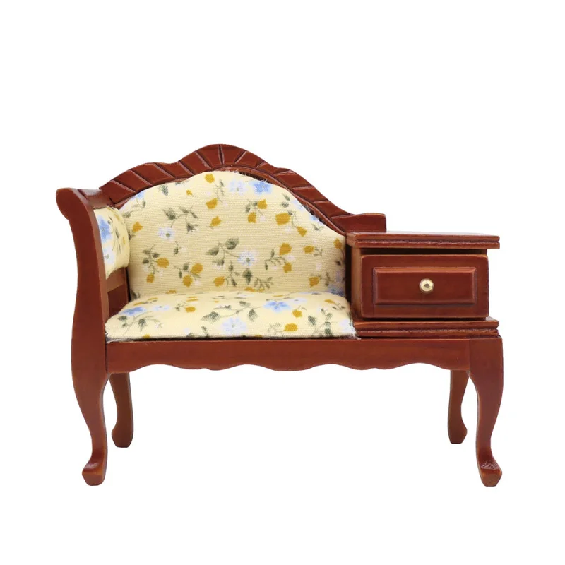 

1PC Dollhouse Vintage Mini Furniture Model Wooden Sofa With Drawer Chest For Study Decoration