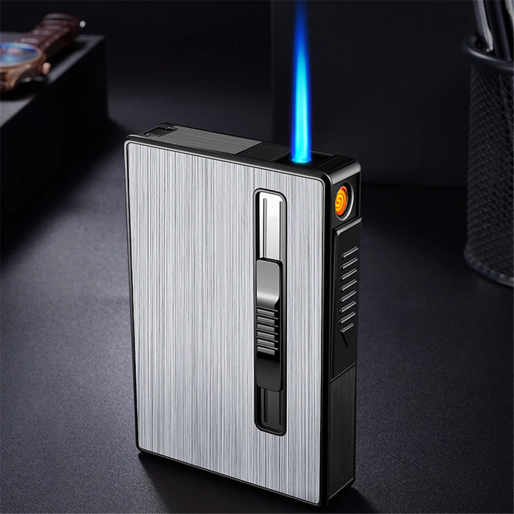 

2 in 1 Rechargeable Cigarette Cases With Jet Flame Lighter USB Lighter Holds 20pcs 100mm Cigarettes Storage Smoking Accessories