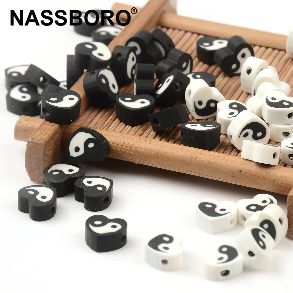 

Black and white Tai Chi Love Shape Clay Beads Charms Polymer Clay Spacer Beads for Jewelry Making Diy Bracelet Necklace