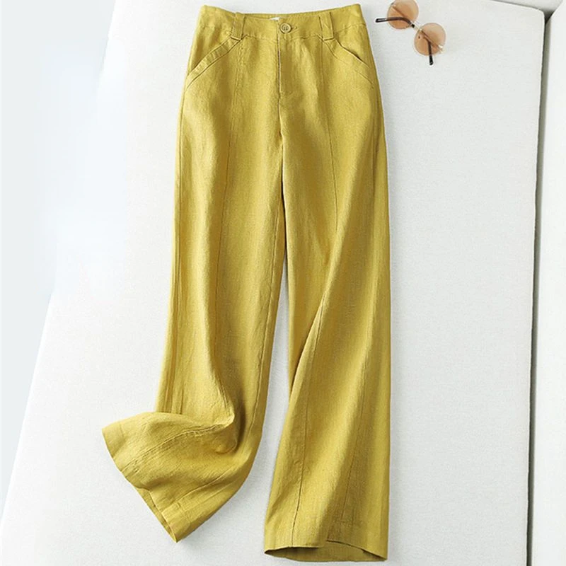 

Женские винтажные широкие брюки из хлопка и льна, повседневные однотонные брюки с эластичным поясом, летняя уличная одежда в стиле Харадзюку, свободные штаны Q868