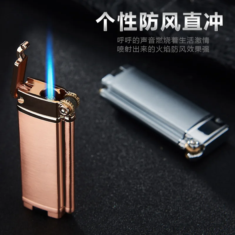

Gas Rectangular Windproof Straight Blue Flame Cigar Creative Metal Lighter Men's Gift Lighter Smoking Accessories