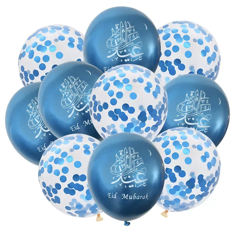 

2022 10pcs Eid Mubarak Confetti Latex Balloons Ramadan Kareem Eid Party Decor Muslim Islamic Festival Party Helium Metallic Glob
