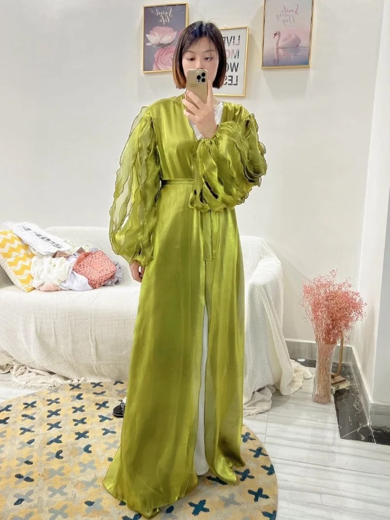 Summer Petal Puff Sleeve Muslim Abaya Women Dress Modest Morocco Party Long Dress Islamic Turkey Dubai Eid Ramadan Jubah Robe